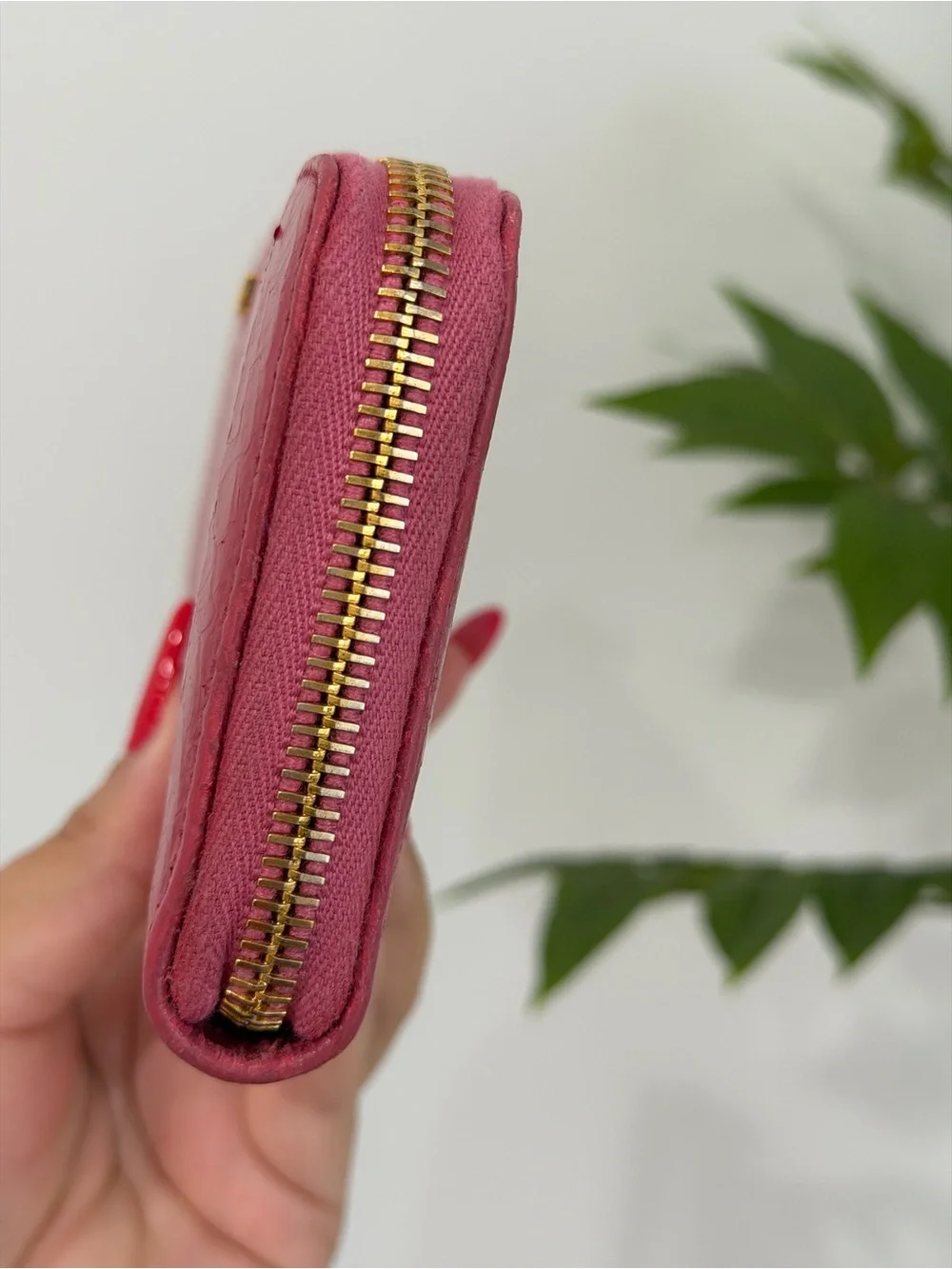 Miu Miu Pink Croc Effect Patent Leather Continental Zip Wallet